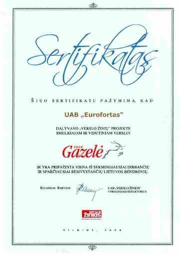 Gazele-2008_sertifikatas