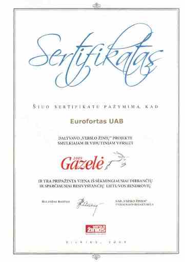 Gazele-2009_sertifikatas